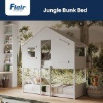 Jungle Themed Wooden Bunk Bed for Kids