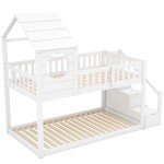 Kids' Wooden Bunk Bed with Ladder and Storage