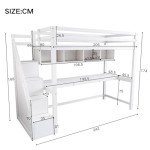 Wood House Bunk Bed with Desk and Storage