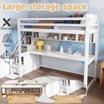 Wood House Bunk Bed with Desk and Storage