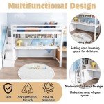 Wood House Bunk Bed with Desk and Storage