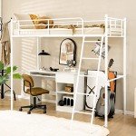 Metal Loft Bed Frame with Ladder & Guardrail