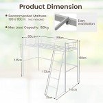 Metal Loft Bed Frame with Ladder & Guardrail