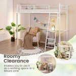 Metal Loft Bed Frame with Ladder & Guardrail