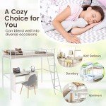 Metal Loft Bed Frame with Ladder & Guardrail