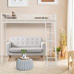Metal Loft Bed Frame with Ladder & Guardrail