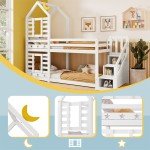 Double Wooden Bunk Bed with Slide for Kids