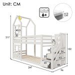 Double Wooden Bunk Bed with Slide for Kids