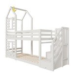 White Bunk Bed with Storage for Kids