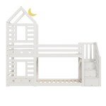 White Bunk Bed with Storage for Kids