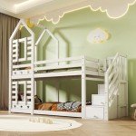 Merax Twin Bunk Bed with Storage, Stars & Moons