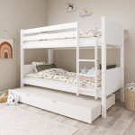 White Wooden Detachable Bunk Bed with Trundle