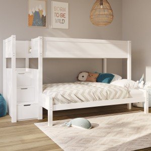 Triple Bunk Bed with Stairs and Storage