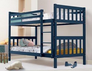 Blue Solid Wood Double Bunk Bed for Kids
