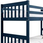 Blue Solid Wood Double Bunk Bed for Kids