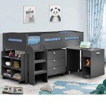 Kids Mid Sleeper Bed with Desk and Storage