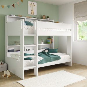 White Bunk Bed with Storage Shelves