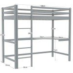 Grey Pine Loft Bunk Bed with Desk for Kids