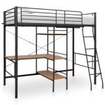 Grey Metal Twin Bunk Bed with Table Frame