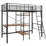Grey Metal Twin Bunk Bed with Table Frame