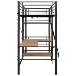Grey Metal Twin Bunk Bed with Table Frame