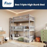 Triple Bunk Bed for Kids - Space Saving Grey