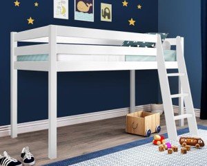 Kids' Solid Pine Mid Sleeper Bunk Bed with Stairs