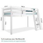 Kids' Solid Pine Mid Sleeper Bunk Bed with Stairs