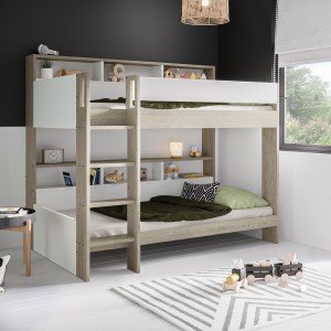White Oak Bunk Bed with Storage Shelves