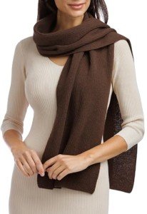Fishers Finery Cashmere Ribbed Winter Scarf, Black/Brown
