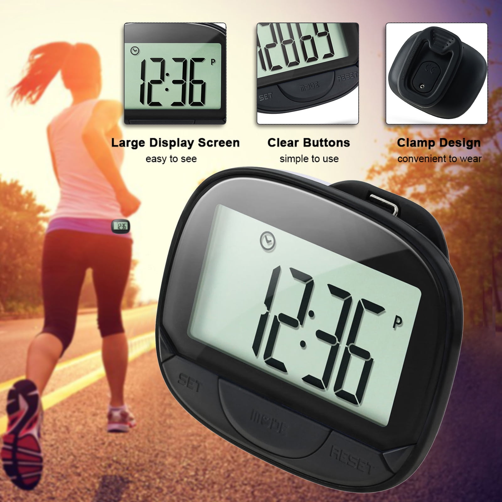 3D Clip Pedometer: Track Steps, Distance, Calories