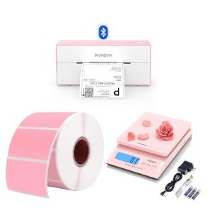 MUNBYN Bluetooth Thermal Label Printer & Pink Labels