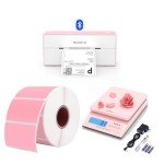MUNBYN Bluetooth Thermal Label Printer & Pink Labels
