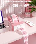 MUNBYN Bluetooth Thermal Label Printer & Pink Labels