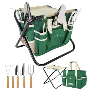 Stainless Steel 7-Piece Gardening Tool Set with Stool