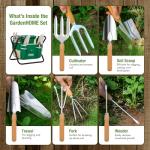 Stainless Steel 7-Piece Gardening Tool Set with Stool