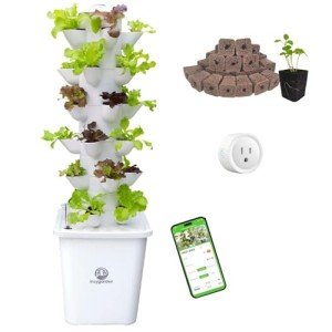 Hydroponic Growing System Kit - Indoor Smart Garden and Outdoor Garden Kit, Hydroponic Vegetable Tower,30 Pods,with Pump System and Automatic Timer, White