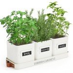 PERFNIQUE Indoor Herb Garden, Herb Garden Planter Set with Tray, Farmhouse Indoor Plant Pots, Windowsill Herb Garden with Drainage(Planter only) for Indoor/Outdoor, Window Pots(White)