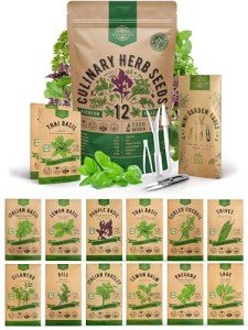Organo Republic 12 Culinary Herbs Seeds Variety Pack - 7,355+ Heirloom, Non-GMO, Herbs Seeds for Outdoor and Indoor Home Gardening, Including Basil, Cilantro, Chives, Dill, Parsley, Sage
