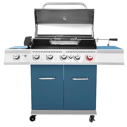 Blue Cabinet Style Propane Gas Grill with Rotisserie