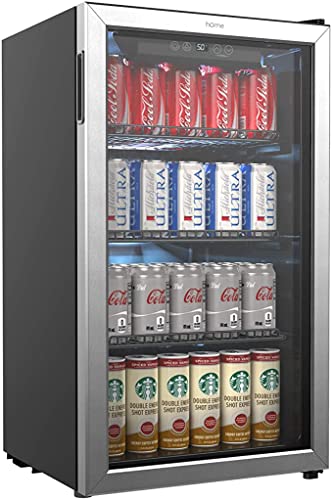 hOmeLabs Beverage Refrigerator and Cooler - 120 Can Mini Fridge with Glass Door for Soda Beer or Wine - Small Drink Dispenser Machine for Office or Bar with Adjustable Removable Shelves