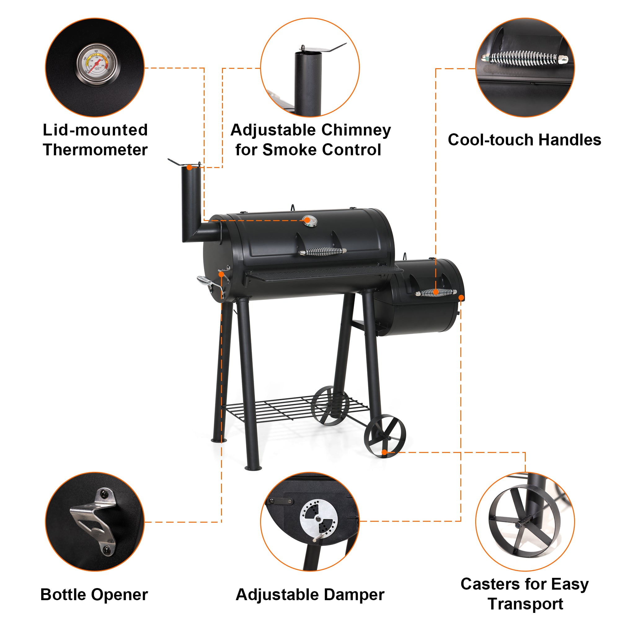 Sophia & William Portable Charcoal Smoker Grill, Black