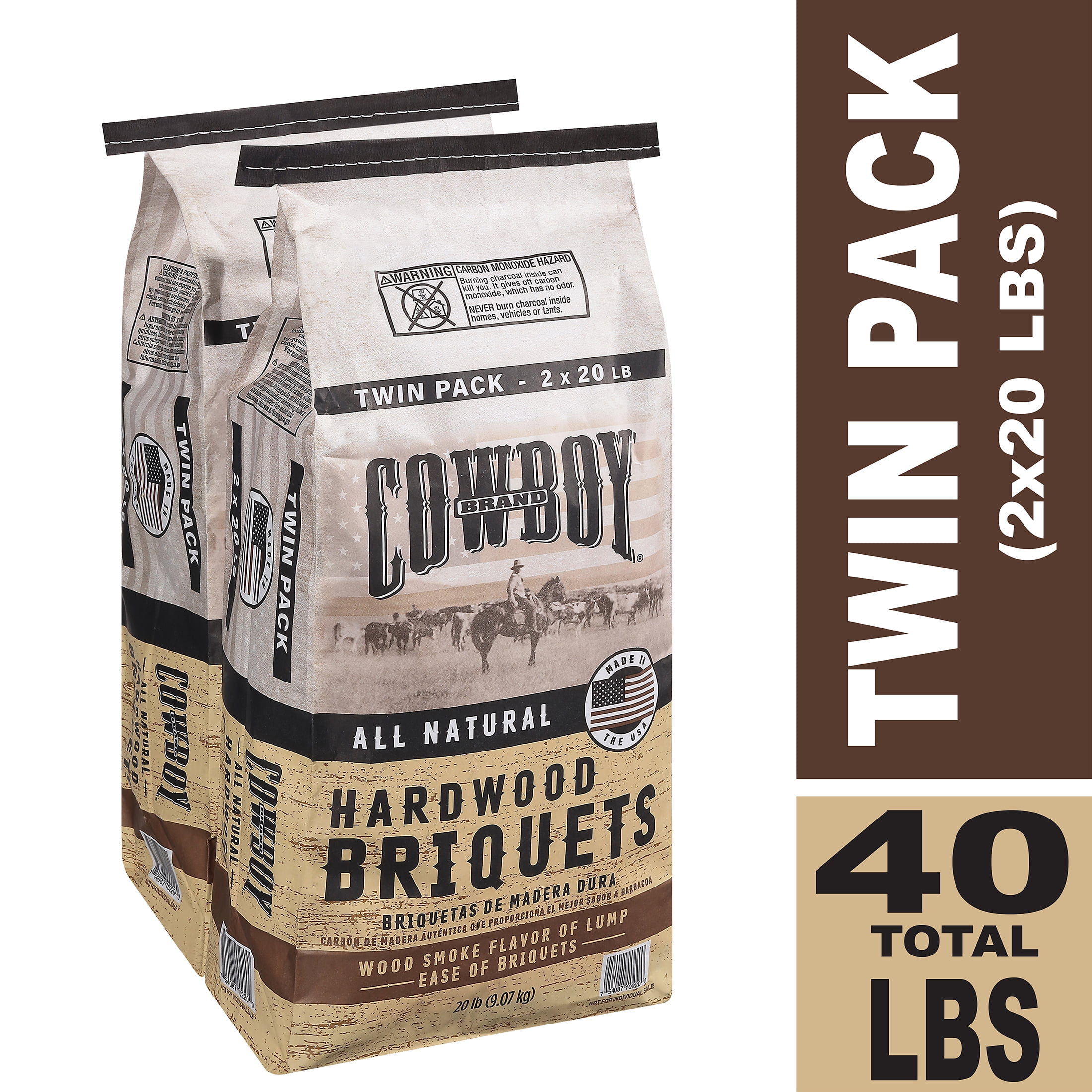 Cowboy Hardwood Charcoal Briquets, 20 Pounds Each (Pack of 2)