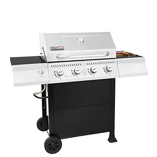 Stainless Steel 4-Burner Gas Grill with Side Tables