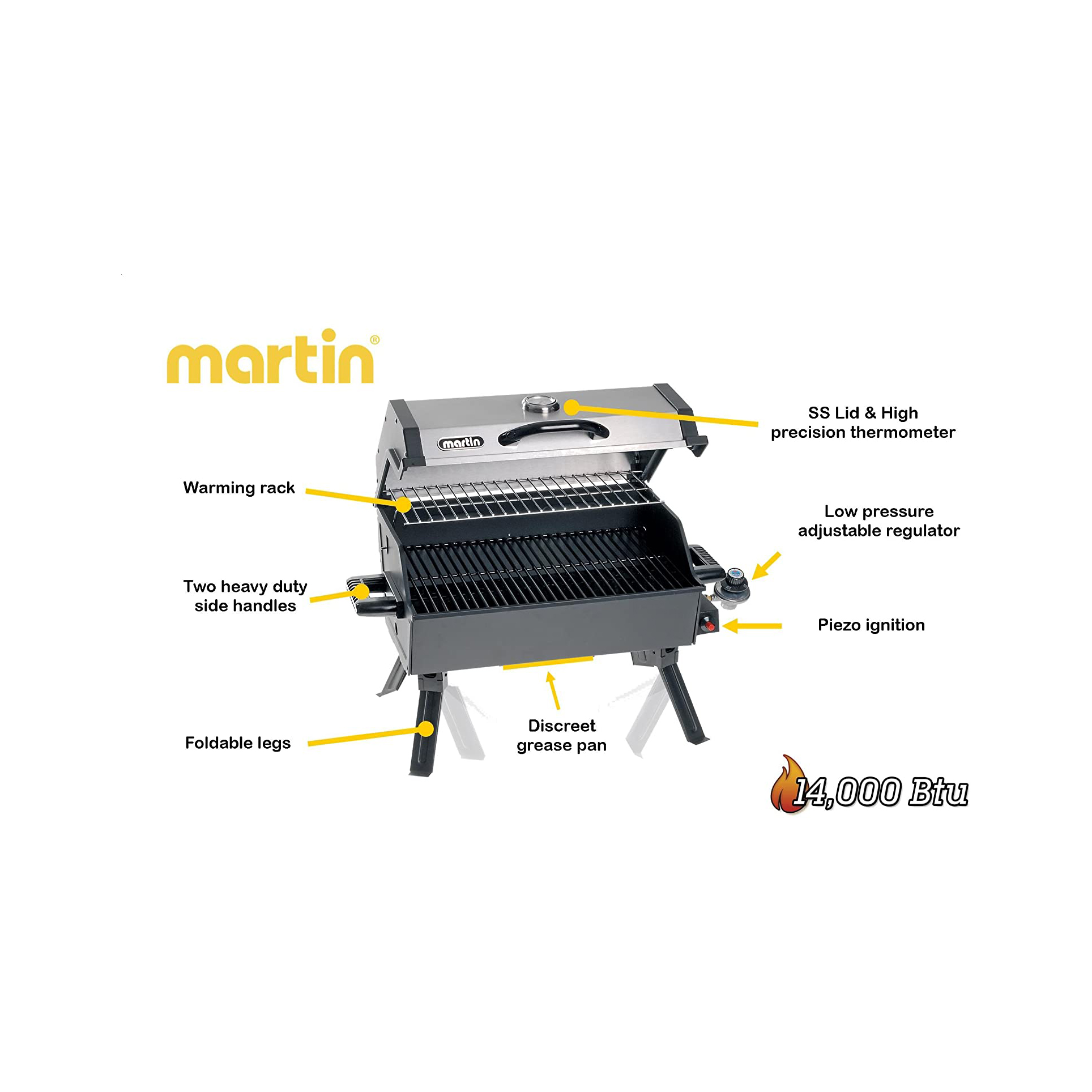 Portable Propane Gas BBQ Grill with Support Legs
