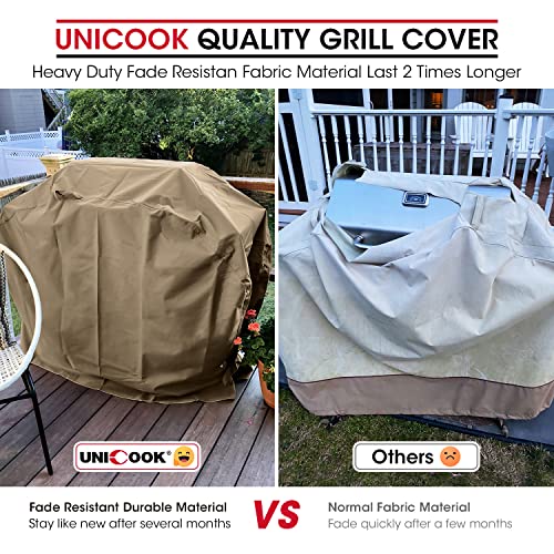 Unicook Grill Cover 55 Inch, Heavy Duty Waterproof BBQ Cover with Sealed Seam, Rip and Fade Resistant BBQ Grill Cover, Compatible with Weber Charbroil Grills, 55" W x 23" D x 42" H, Neutral Taupe