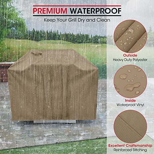 Unicook Grill Cover 55 Inch, Heavy Duty Waterproof BBQ Cover with Sealed Seam, Rip and Fade Resistant BBQ Grill Cover, Compatible with Weber Charbroil Grills, 55" W x 23" D x 42" H, Neutral Taupe