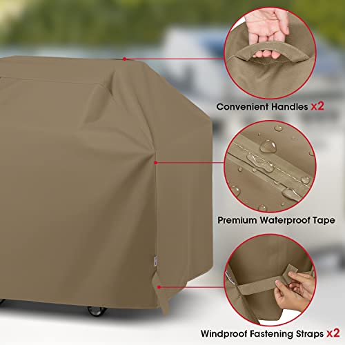 Unicook Grill Cover 55 Inch, Heavy Duty Waterproof BBQ Cover with Sealed Seam, Rip and Fade Resistant BBQ Grill Cover, Compatible with Weber Charbroil Grills, 55" W x 23" D x 42" H, Neutral Taupe