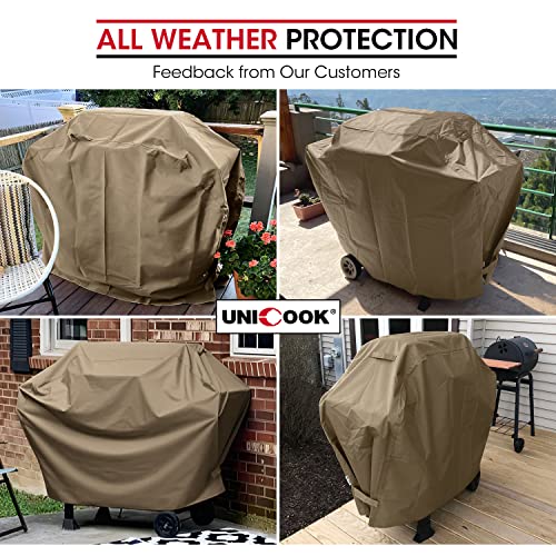 Unicook Grill Cover 55 Inch, Heavy Duty Waterproof BBQ Cover with Sealed Seam, Rip and Fade Resistant BBQ Grill Cover, Compatible with Weber Charbroil Grills, 55" W x 23" D x 42" H, Neutral Taupe