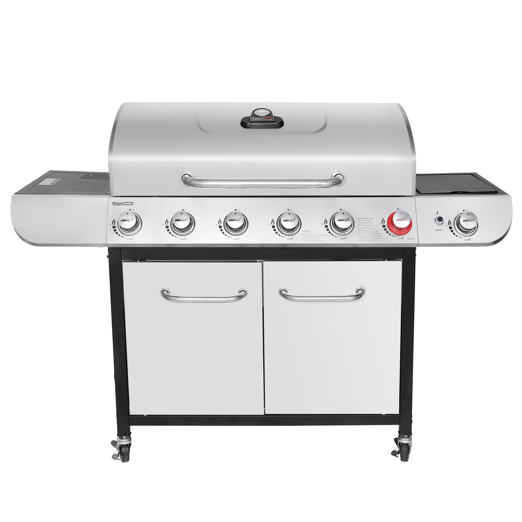 Stainless Steel 6-Burner LP Gas Grill with Sear & Side Burner